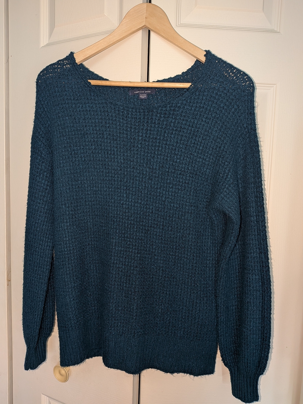American Eagle Outfitters Teal Knit Crewneck Sweater - Women